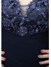 Navy Blue Lace Chiffon Beaded Modern Mother Dress 